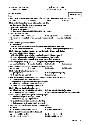 Đề kiểm tra 15 phút học kì I môn Sinh học Lớp 11 lần 1 (Ban cơ bản) - Mã đề 358 - Trường THPT Lê Lợi